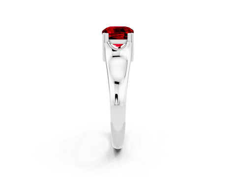 White gold Cushion Cut Ruby Solitaire Ring with Wide Band and Prong Setting_2