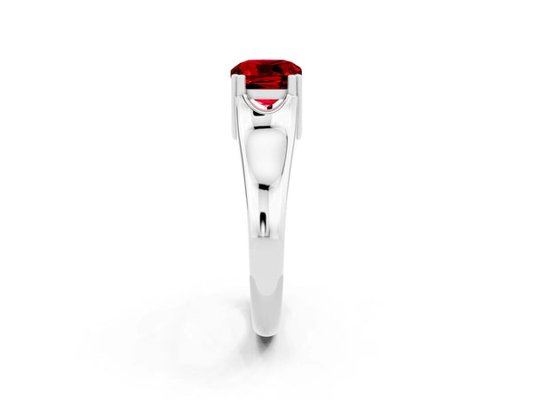 White gold Cushion Cut Ruby Solitaire Ring with Wide Band and Prong Setting