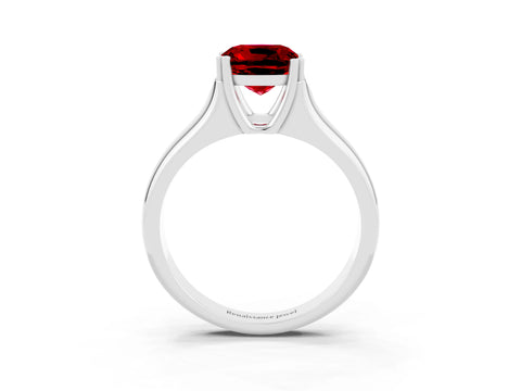 White gold Cushion Cut Ruby Solitaire Ring with Wide Band and Prong Setting_3