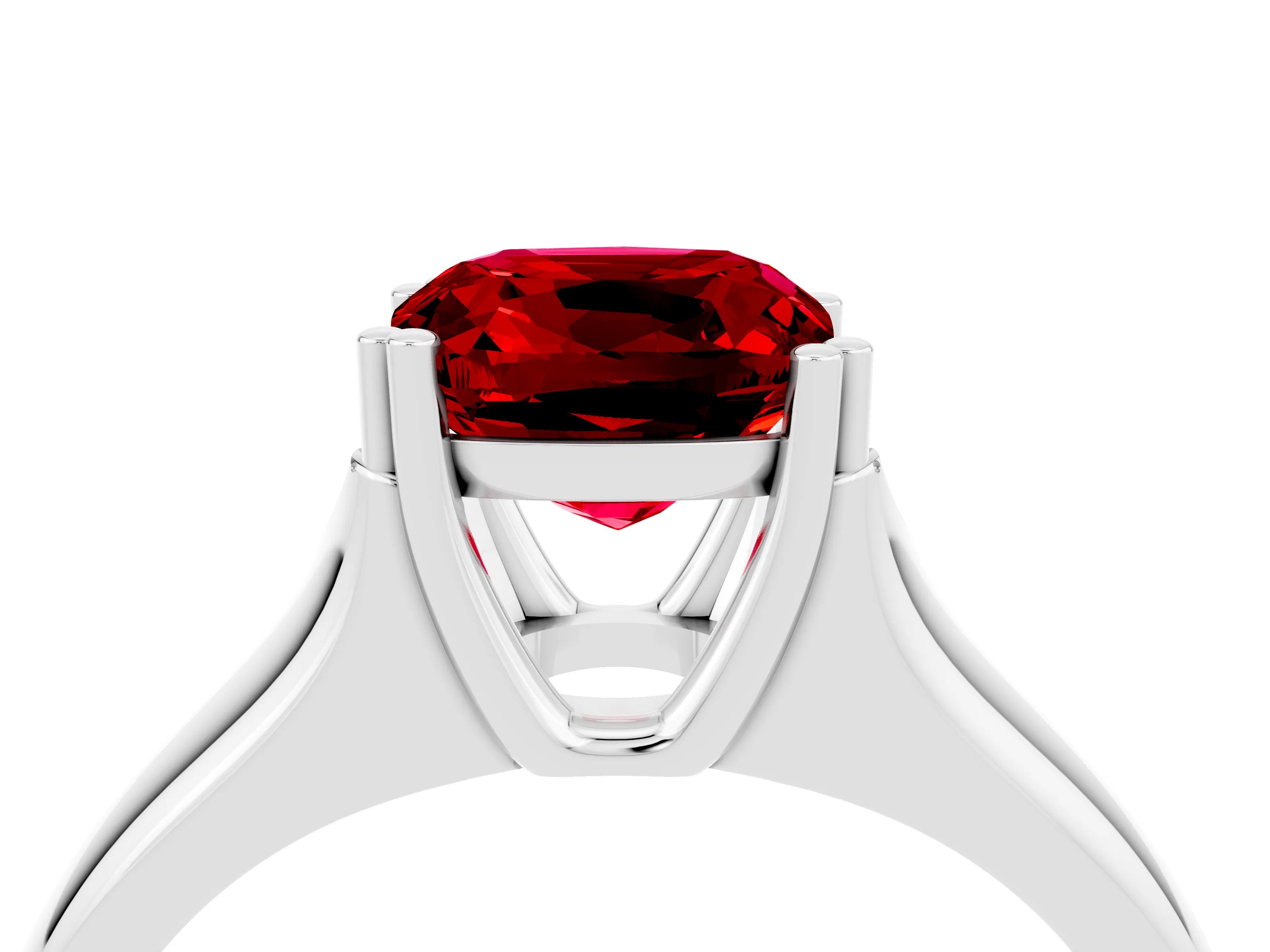 White gold Cushion Cut Ruby Solitaire Ring with Wide Band and Prong Setting_4