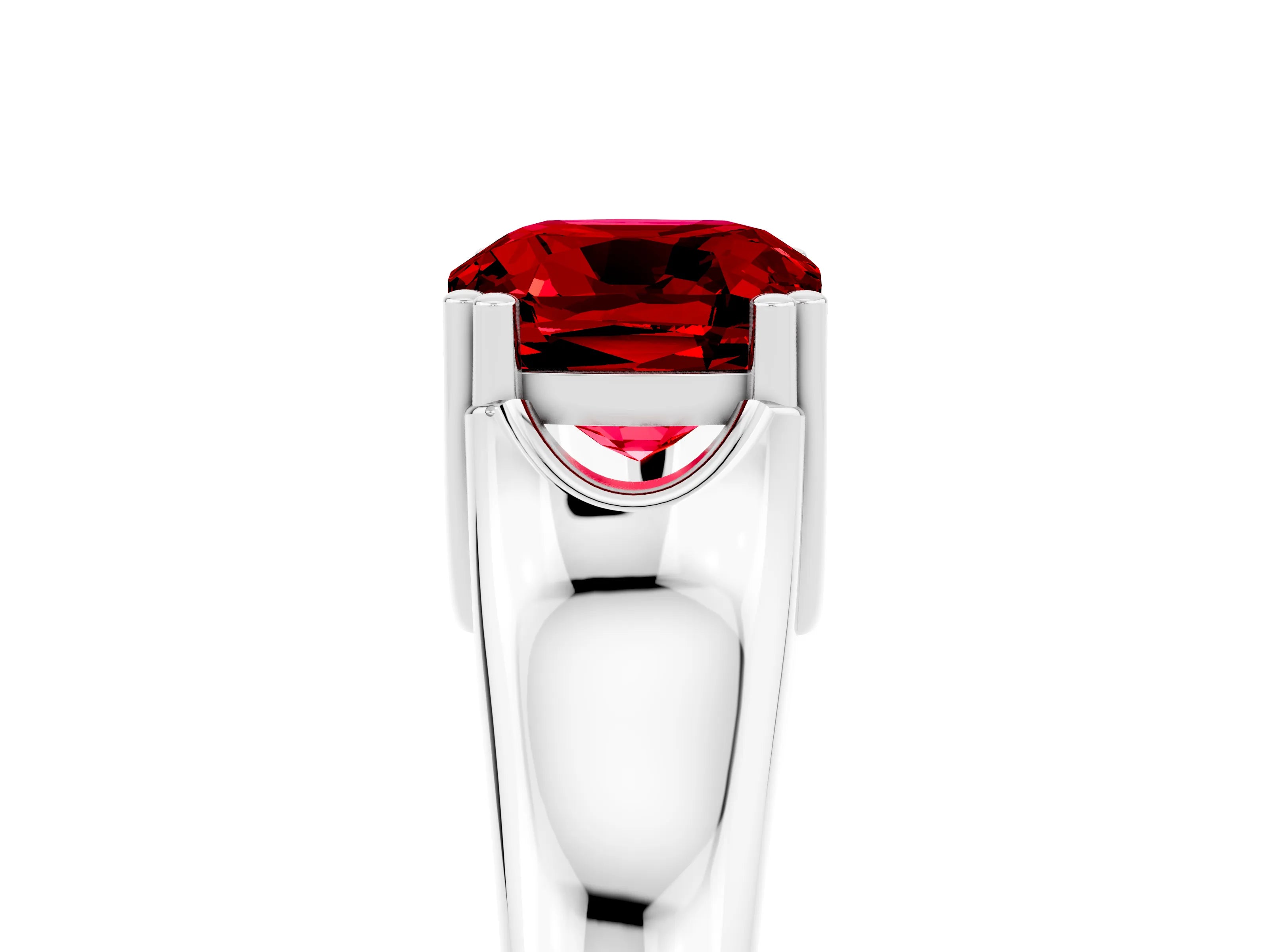 White gold Cushion Cut Ruby Solitaire Ring with Wide Band and Prong Setting_5