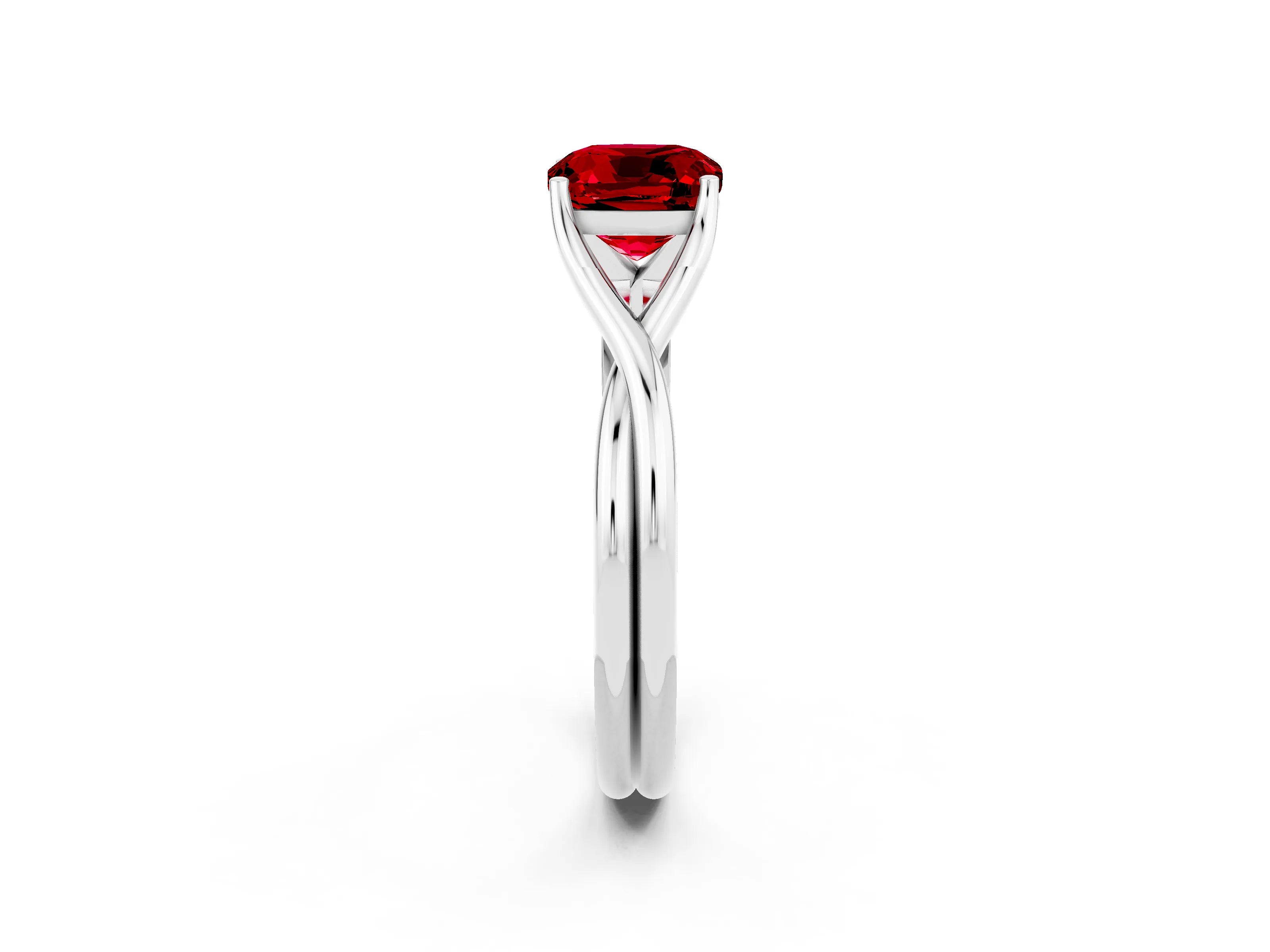 White gold Cushion Cut Ruby   Solitaire Twist Band Prong Setting Ring_14