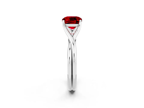 White gold Cushion Cut Ruby   Solitaire Twist Band Prong Setting Ring_14