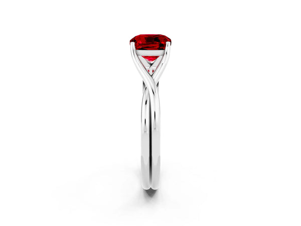 White gold Cushion Cut Ruby Solitaire Twist Band Prong Setting Ring