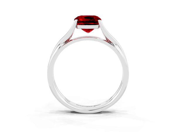 White gold Cushion Cut Ruby Solitaire Twist Band Prong Setting Ring
