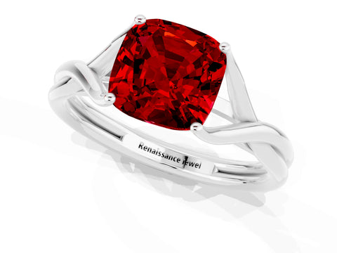 White gold Cushion Cut Ruby Solitaire Twist Band Prong Setting Ring_72