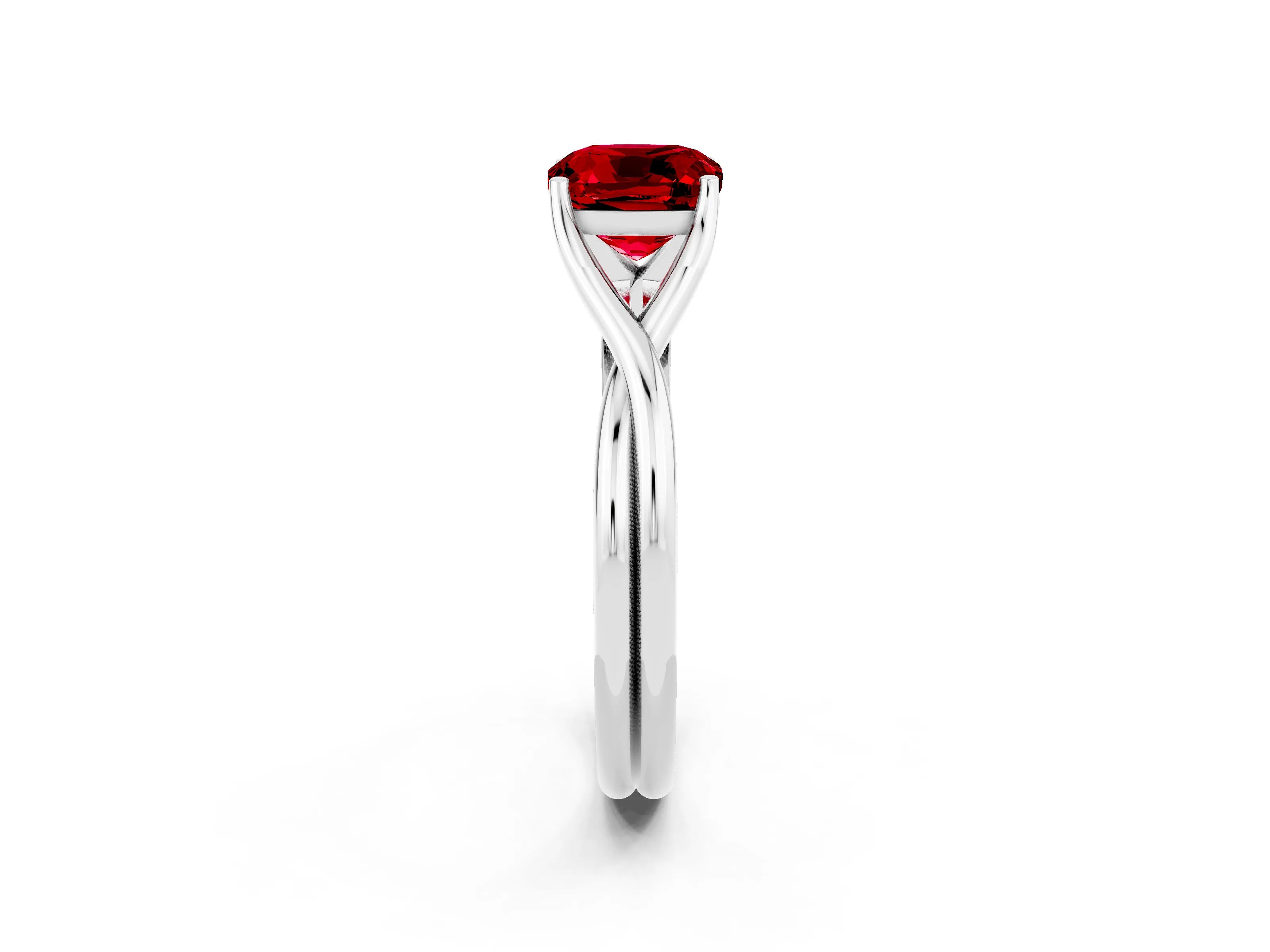 White gold Cushion Cut Ruby Solitaire Twist Band Prong Setting Ring_73