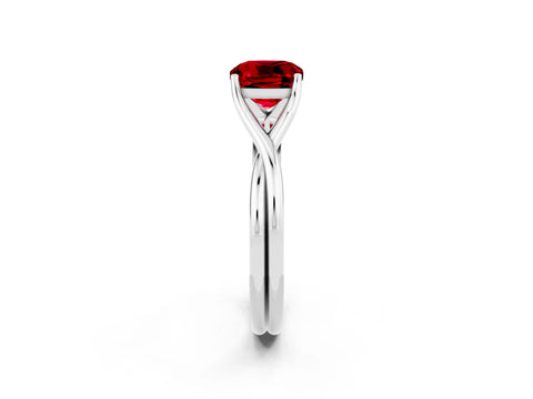 White gold Cushion Cut Ruby Solitaire Twist Band Prong Setting Ring_73