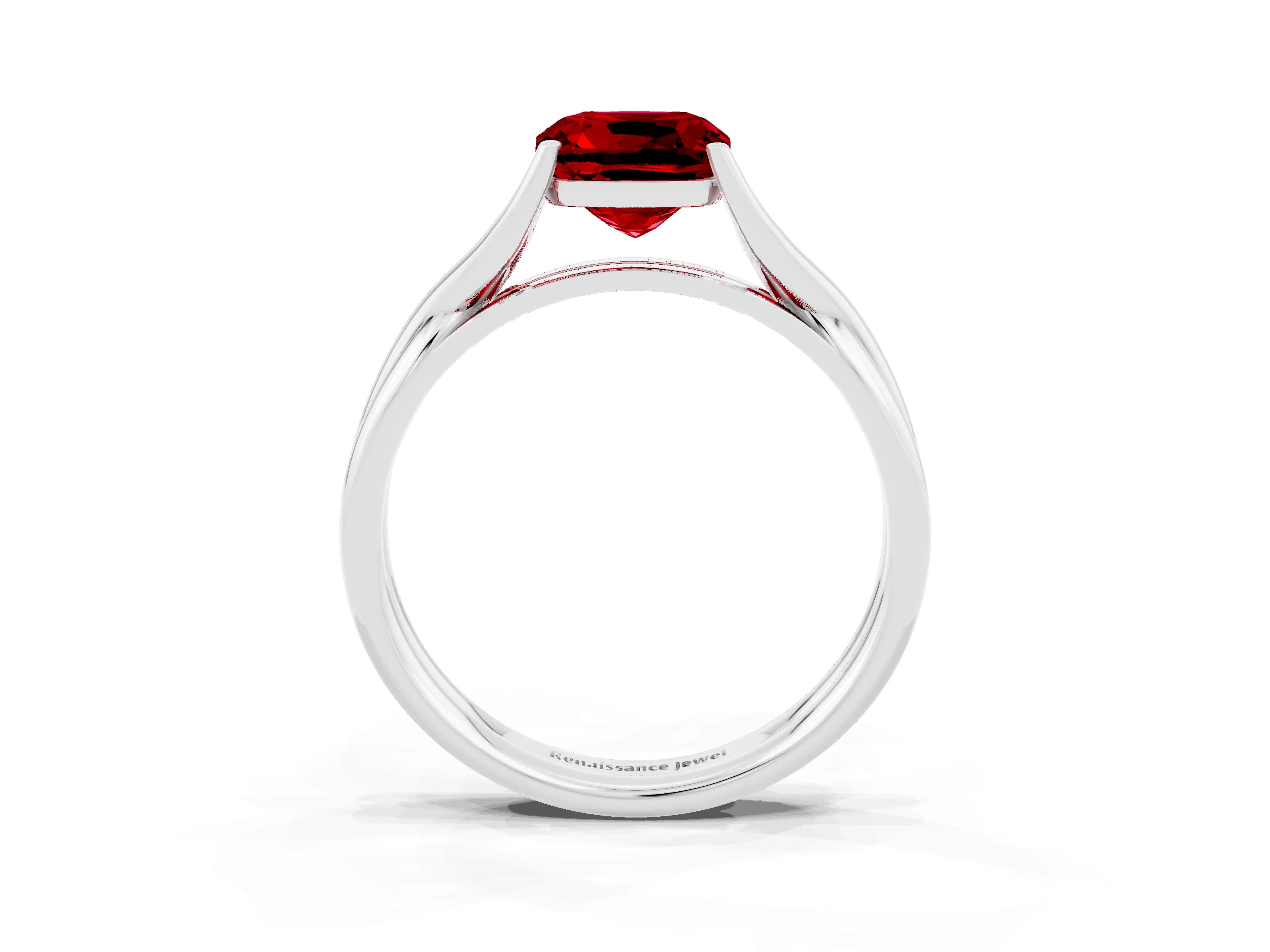 White gold Cushion Cut Ruby Solitaire Twist Band Prong Setting Ring_74