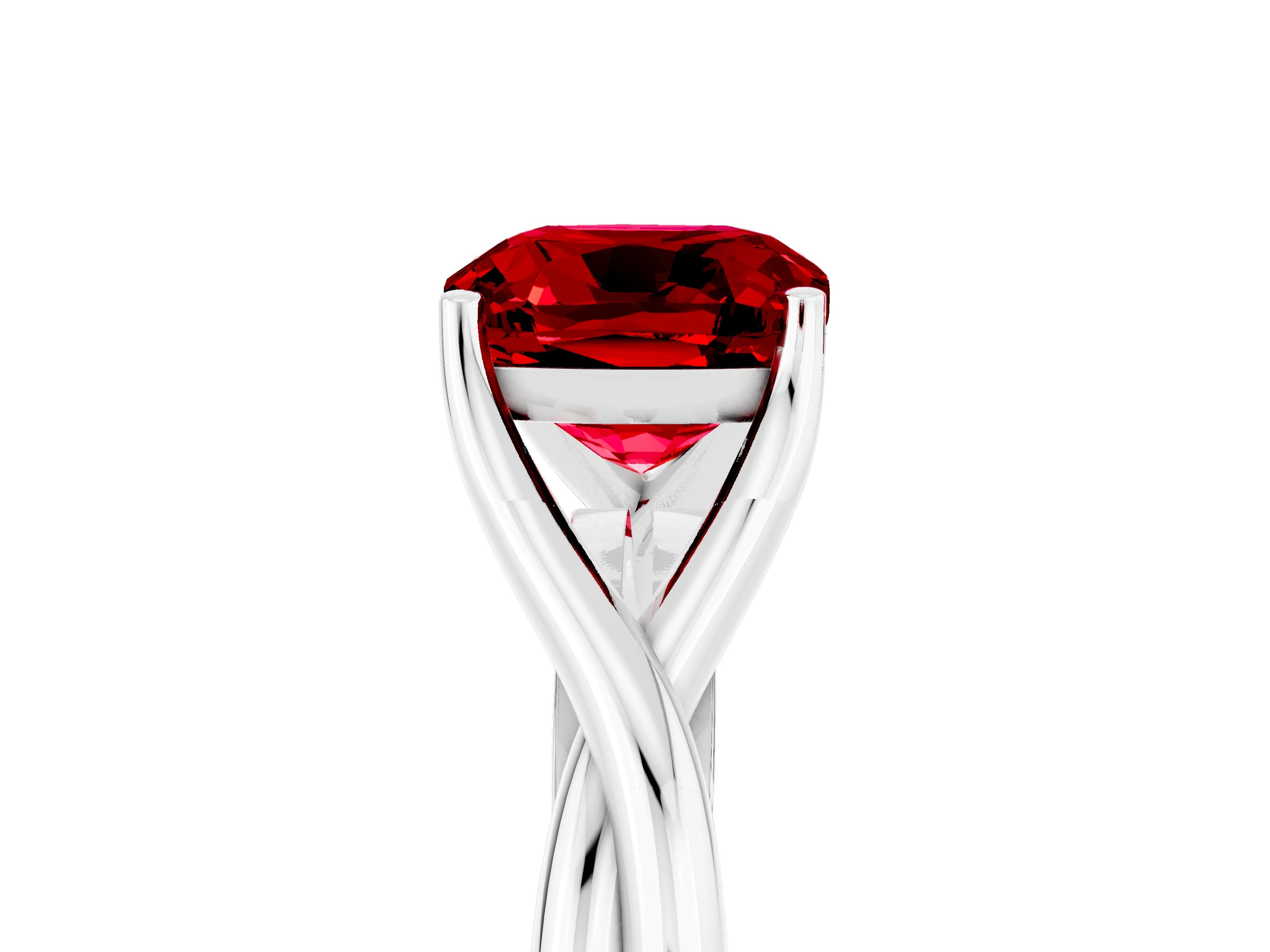 White gold Cushion Cut Ruby Solitaire Twist Band Prong Setting Ring_76
