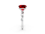 White gold Cushion Cut Ruby Solitaire Twisted Band with Round  Accents and Prong Setting_14