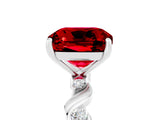 White gold Cushion Cut Ruby Solitaire Twisted Band with Round  Accents and Prong Setting_17