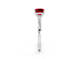 White gold Cushion Cut Ruby Solitaire with Side Baguettes and Channel Set Band_2