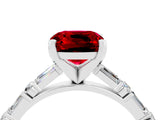 White gold Cushion Cut Ruby Solitaire with Side Baguettes and Channel Set Band_4