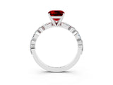 White gold Cushion Cut Ruby Solitaire with Side Stones on a Pavé Band and Four-Prong Setting_3