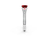 White gold Cushion Cut Ruby Split Shank Engagement Ring with Pavé Band_2