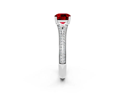 White gold Cushion Cut Ruby Split Shank Engagement Ring with Pavé Band_2