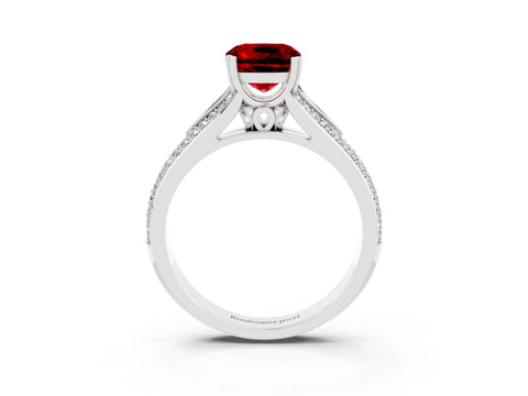 White gold Cushion Cut Ruby Split Shank Engagement Ring with Pavé Band_3