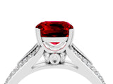 White gold Cushion Cut Ruby Split Shank Engagement Ring with Pavé Band_4