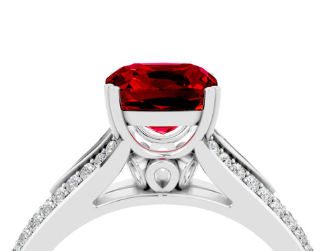 White gold Cushion Cut Ruby Split Shank Engagement Ring with Pavé Band_4