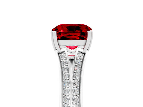 White gold Cushion Cut Ruby Split Shank Engagement Ring with Pavé Band_5