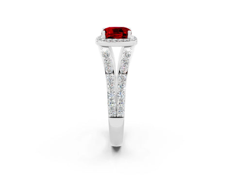 White gold Cushion Cut Ruby Split Shank Halo Ring with Four-Prong Setting_26