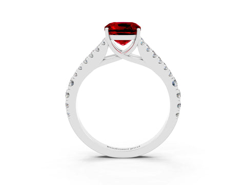 White gold Cushion Cut Ruby Split Shank Pavé Engagement Ring with Four-Prong Setting_15