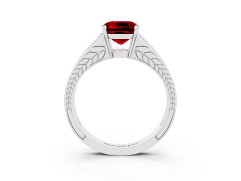 White gold Cushion Cut Ruby Split Shank Ring with Pavé Band and Four-Prong Setting_3