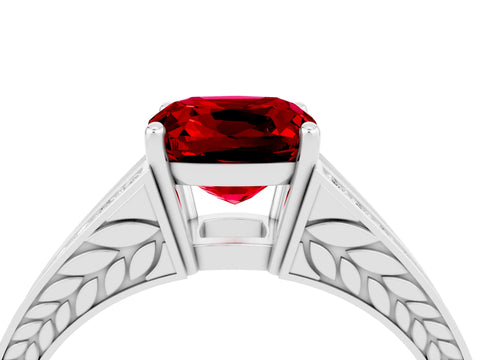 White gold Cushion Cut Ruby Split Shank Ring with Pavé Band and Four-Prong Setting_4