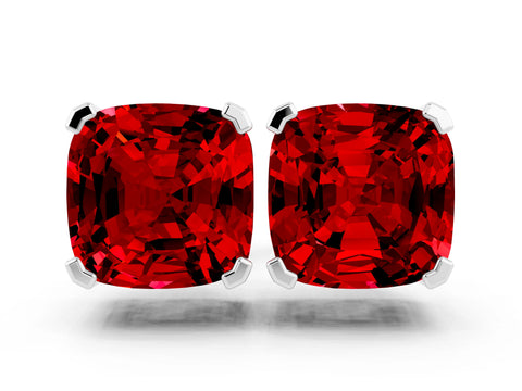 White gold Cushion Cut Ruby Stud Earrings_30