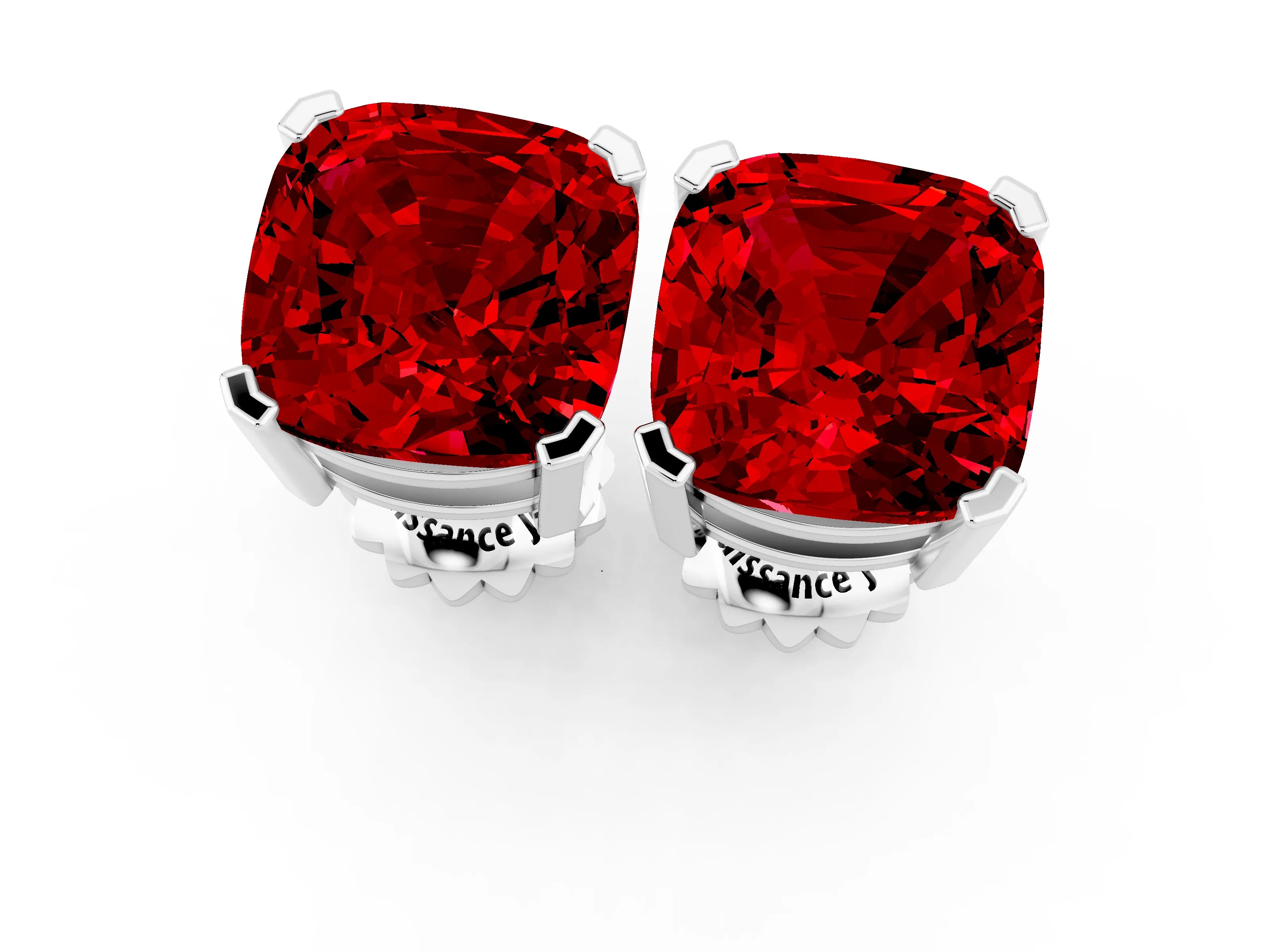 White gold Cushion Cut Ruby Stud Earrings_31