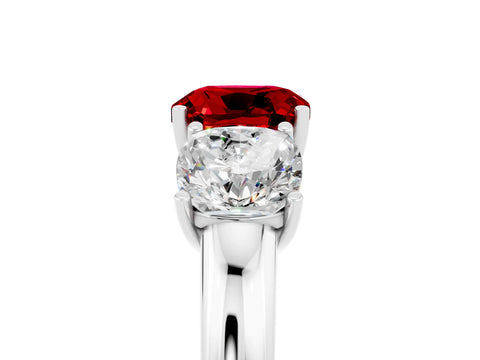 White gold Cushion Cut Ruby Three-Stone Ring with Four-Prong Setting and Classic Band_5