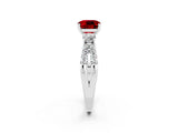 White gold Cushion Cut Ruby Three-Stone Ring with Pavé Split Shank and Four-Prong Setting_14