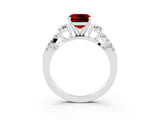 White gold Cushion Cut Ruby Three-Stone Ring with Pavé Split Shank and Four-Prong Setting_15