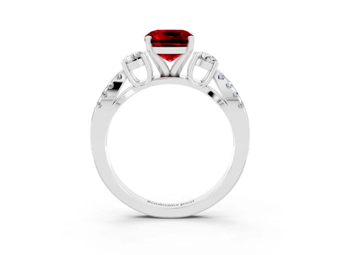 White gold Cushion Cut Ruby Three-Stone Ring with Pavé Split Shank and Four-Prong Setting_15