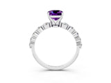 White gold Cushion Cut Solitaire Amethyst Ring with Pave Band and Four-Prong Setting_3