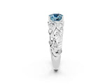 White gold Cushion Cut Solitaire Aquamarine Leaf-Inspired Vine Band Ring with Prong Setting_2