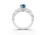 White gold Cushion Cut Solitaire Aquamarine Leaf-Inspired Vine Band Ring with Prong Setting_3