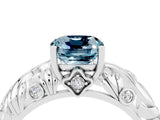 White gold Cushion Cut Solitaire Aquamarine Leaf-Inspired Vine Band Ring with Prong Setting_4