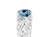 White gold Cushion Cut Solitaire Aquamarine Leaf-Inspired Vine Band Ring with Prong Setting_5