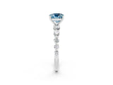White gold Cushion Cut Solitaire Aquamarine Ring with Pave Band and Four-Prong Setting_2
