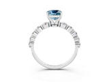 White gold Cushion Cut Solitaire Aquamarine Ring with Pave Band and Four-Prong Setting_3