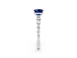 White gold Cushion Cut Solitaire Blue Sapphire Ring with Pave Band and Four-Prong Setting_2