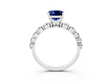 White gold Cushion Cut Solitaire Blue Sapphire Ring with Pave Band and Four-Prong Setting_3