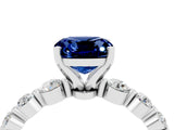 White gold Cushion Cut Solitaire Blue Sapphire Ring with Pave Band and Four-Prong Setting_4