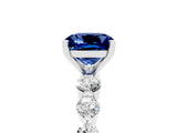 White gold Cushion Cut Solitaire Blue Sapphire Ring with Pave Band and Four-Prong Setting_5