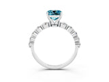 White gold Cushion Cut Solitaire Blue Topaz Ring with Pave Band and Four-Prong Setting_3