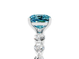 White gold Cushion Cut Solitaire Blue Topaz Ring with Pave Band and Four-Prong Setting_5