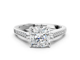 White gold Cushion Cut Solitaire Cathedral Diamond Engagement Ring with Channel-Set Band and Four-Prong Setting_3