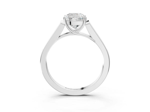 White gold Cushion Cut Solitaire Cathedral Diamond Engagement Ring with Channel-Set Band and Four-Prong Setting